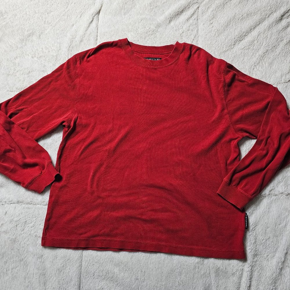 Vintage Structure Red Long Sleeve Ribbed Cotton Shirt L
